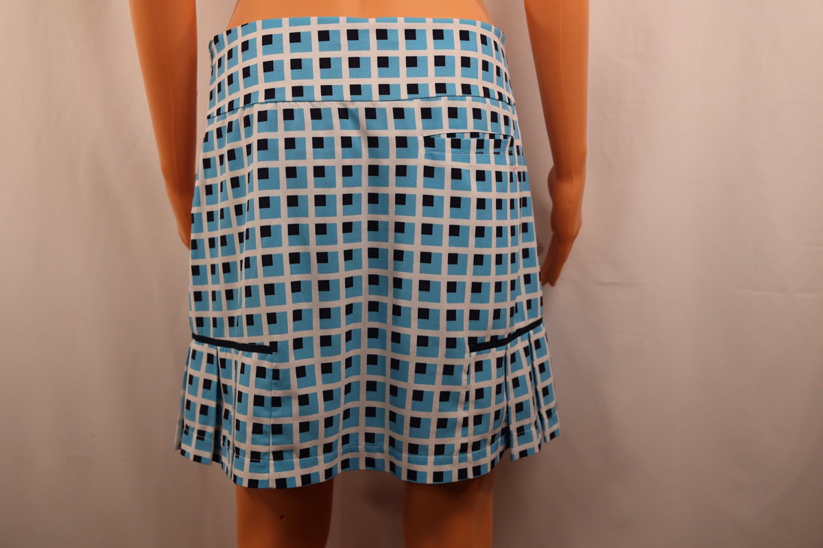 Golftini skort, blue, navy and white check, back