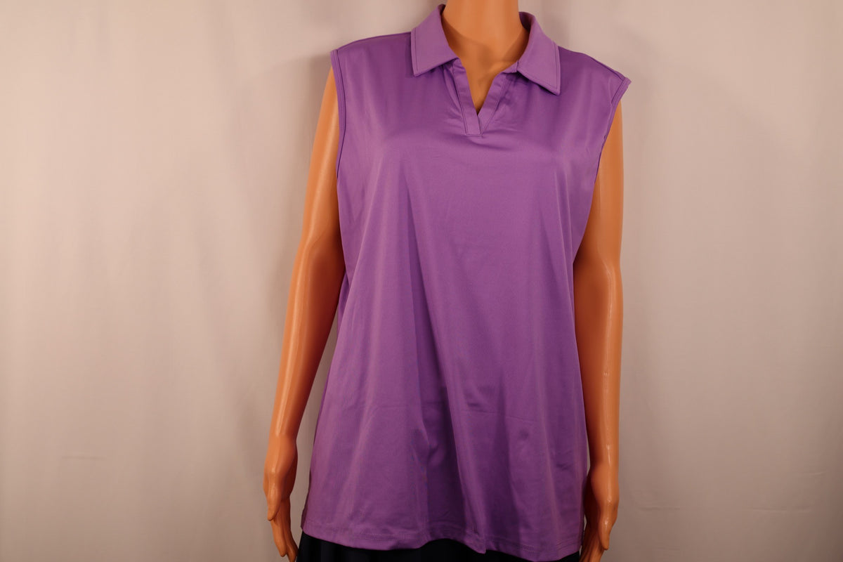 MAGCOMSEN sleeveless polo in purple, front view on mannequin