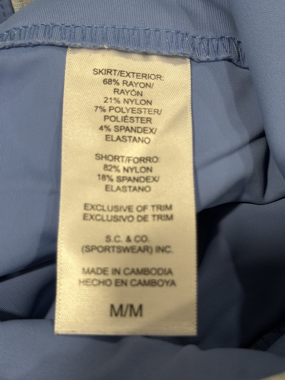 S.C. & Co. Skort - fabric content label