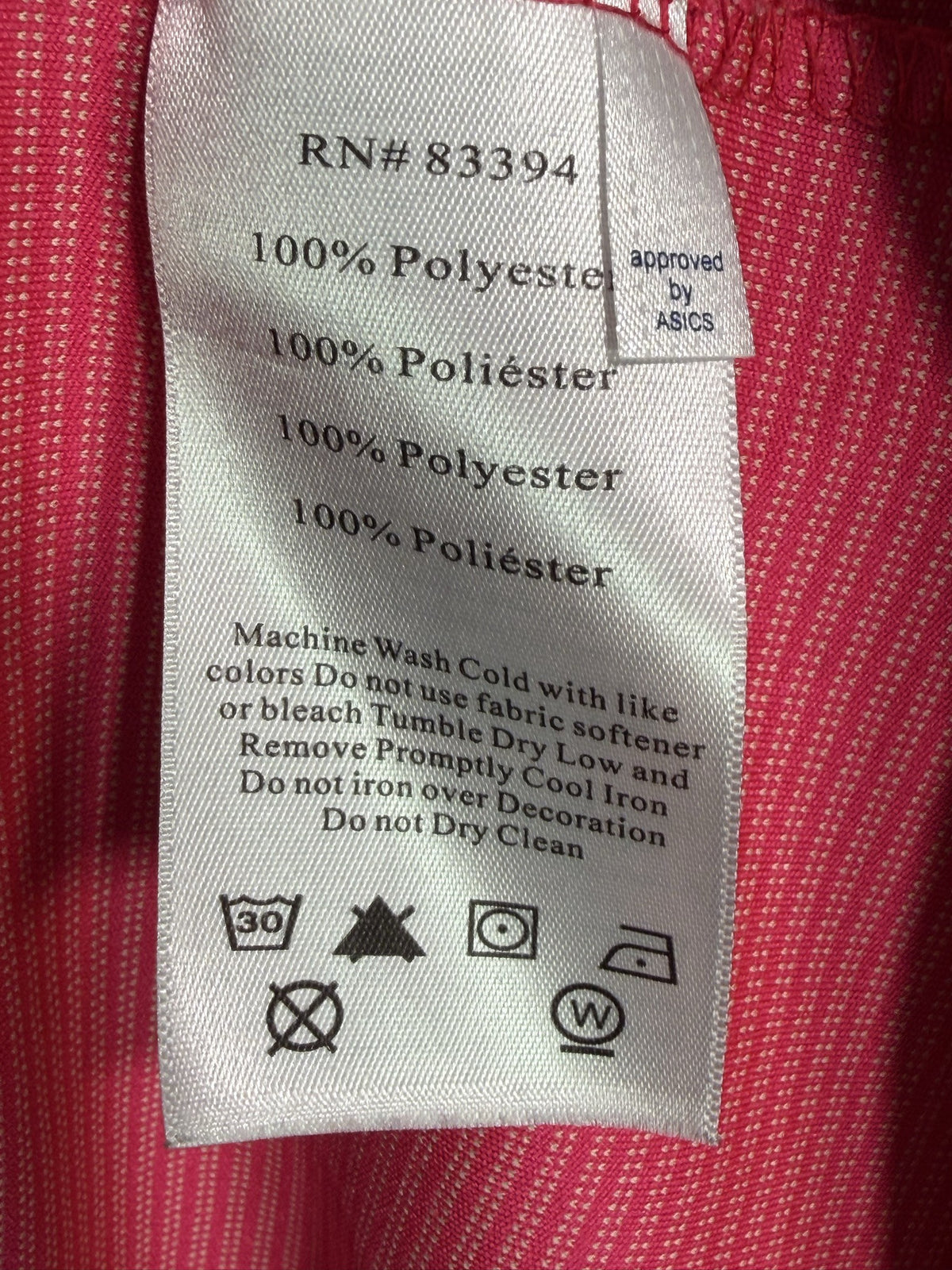 ASICS Long-Sleeve Half-Zip care and fabric label
