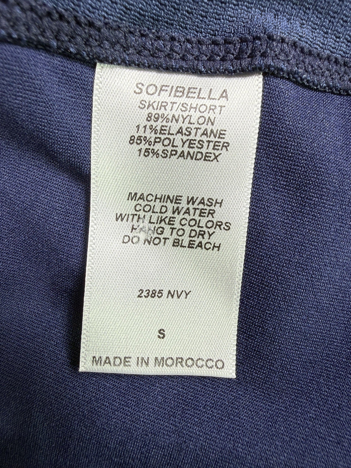 Sofibella Skort care and fabric label