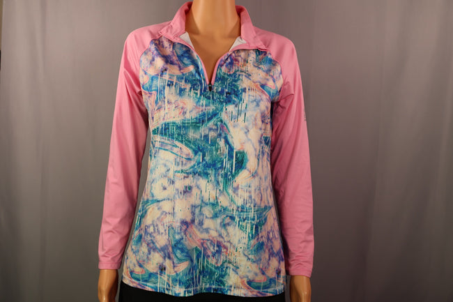 Reel Legends Long-Sleeve Quarter-Zip, Pink/Teal Marble, Size S